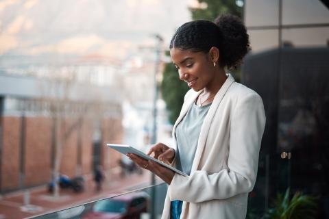 Young professional woman concentrating on tasks